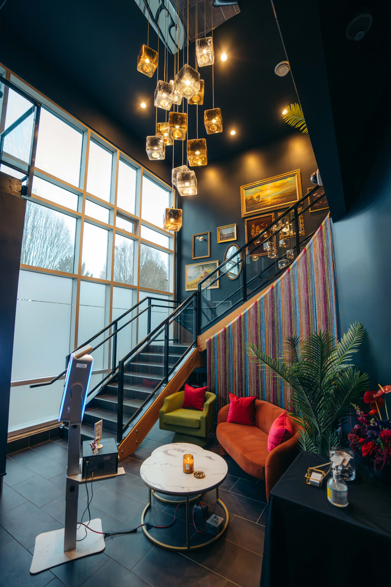 Lobby and staircase at The Reel Room Mount Pleasant studio