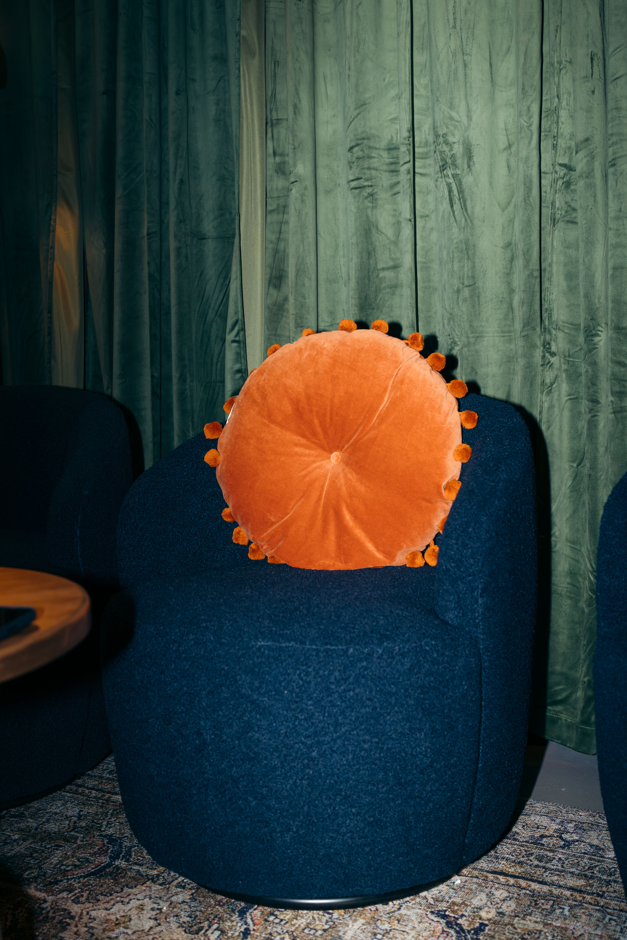 Reel Room velvet lounge detail